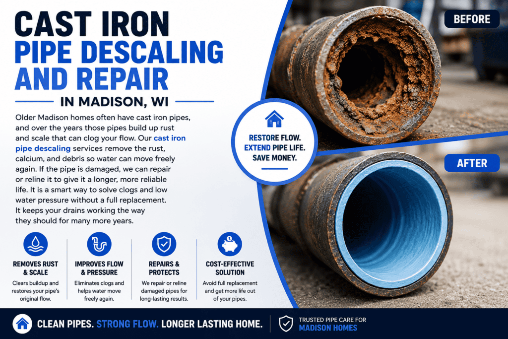 Cast Iron Pipe Descaling and Repair Infographic